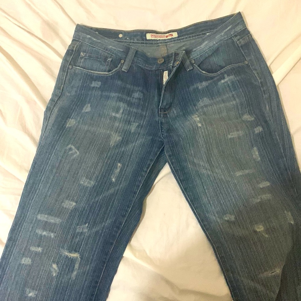 Blue Denim Jeans W/ Small Rips